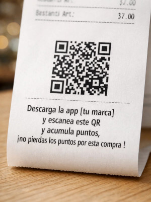 Ticket de venta con un QR para ser escaneado y acumular puntos